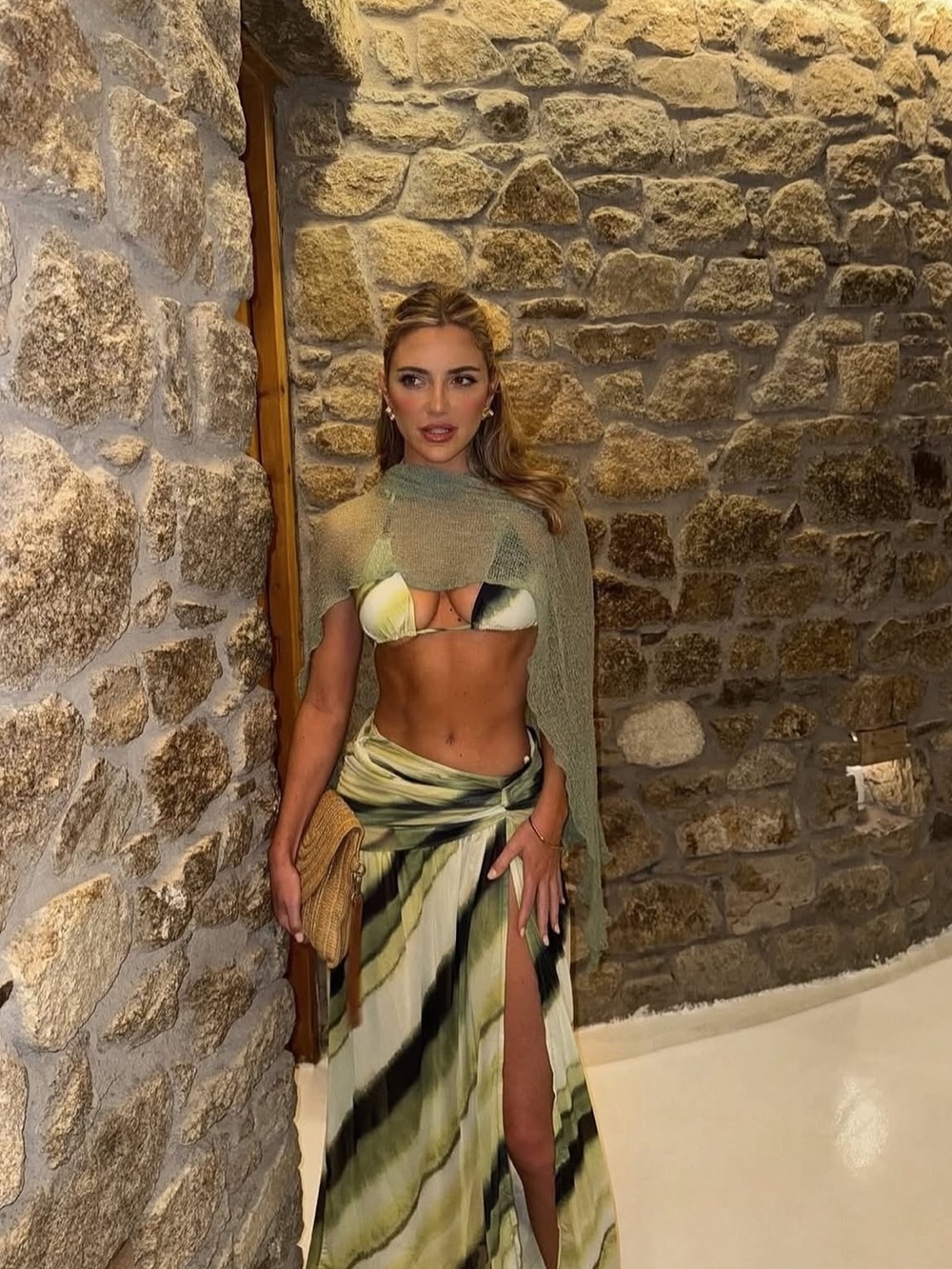 Green Tie-Dye Triangle Bikini Top with Matching Sarong